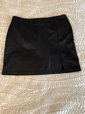 Topshop Black Faux Leather Mini Skirt with Front Slit